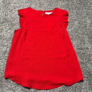 Monteau Los Angeles Red Ruffle Sleeve Keyhole Back Blouse Women's Size Small